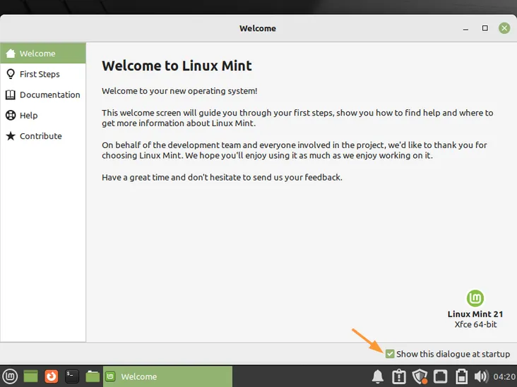 Uncheck-Option-Show-Dialogue-Startup-LinuxMint21