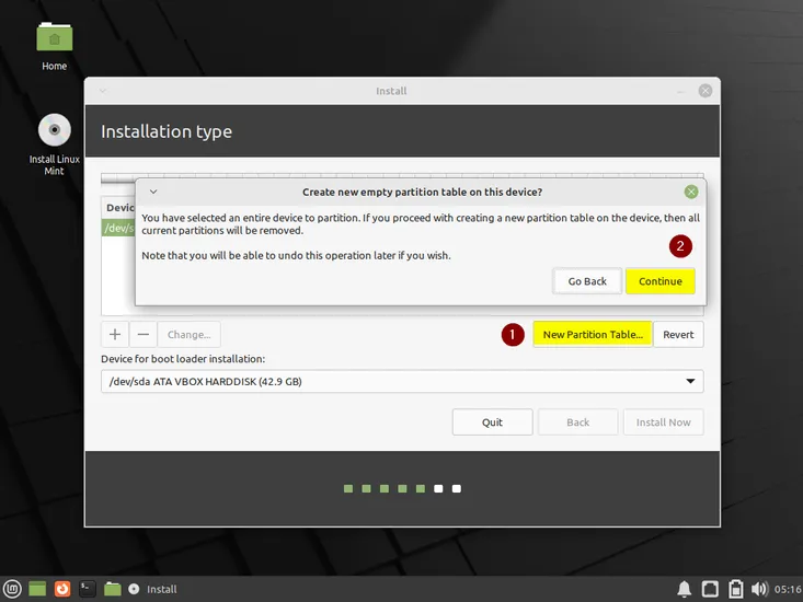 New-Partition-Table-Linux-Mint21-Installation