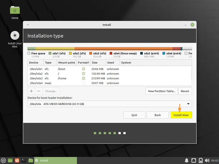 Click-On-Install-Now-Option-Linux-Mint21-Installation