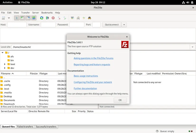 FileZilla-GUI-Fedora-Workstation