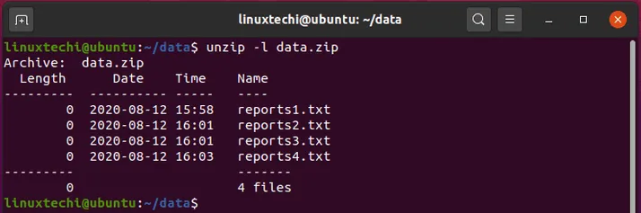 list-contents-zipped-archive-linux