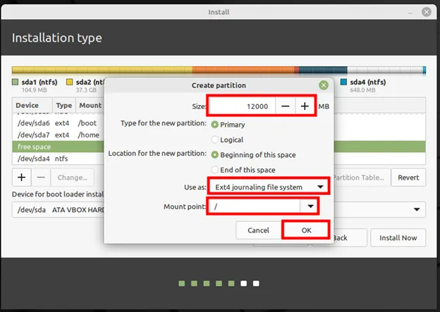 Slash-Root-Partition-Create-LinuxMint21