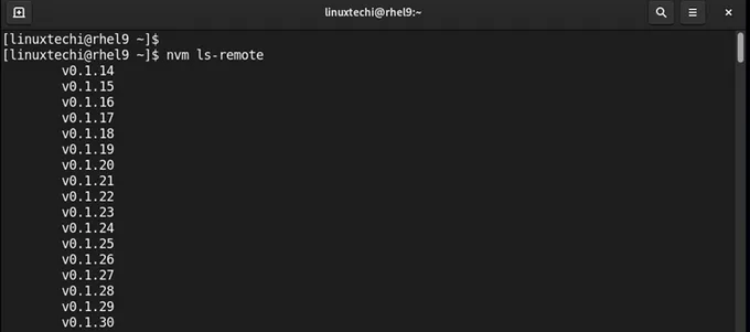 list-nodejs-using-nvm-command-rhel9