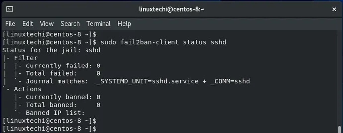 fail2ban-client-ssh-status-rhel8