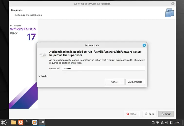 Enter Your User Password VMWare Workstation Enter-Your-User-Password-VMWare-Workstation-LinuxMint21
