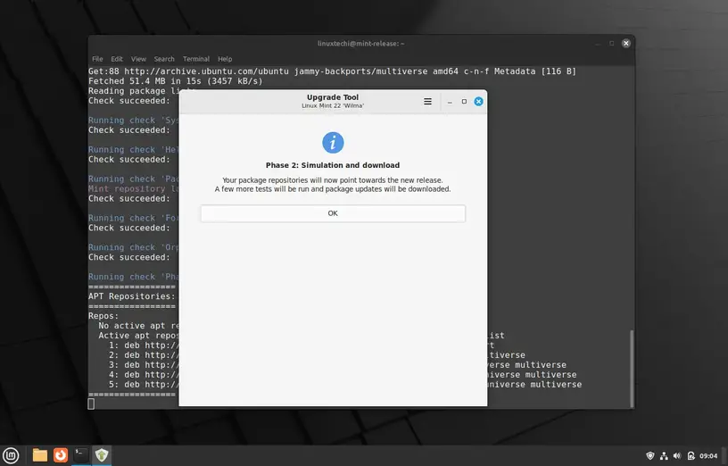 Phase2 Simulation and Download Linux Mint Upgrade