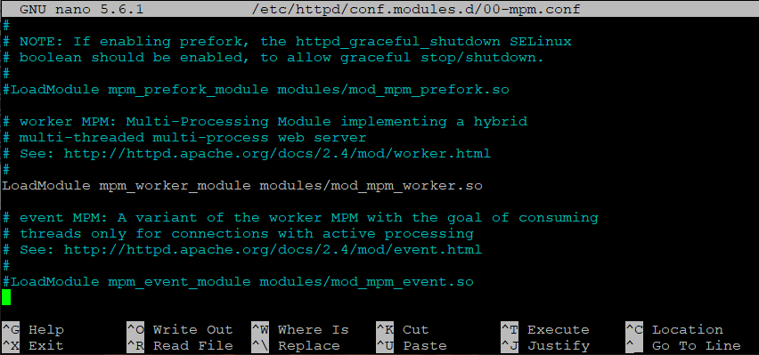 Enable and disable Apache MPM module
