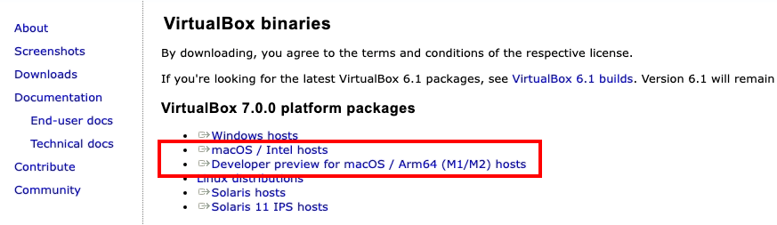 Downloading VirtualBox Package for macOS