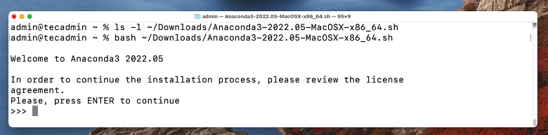 Start Anaconda installation on macOS