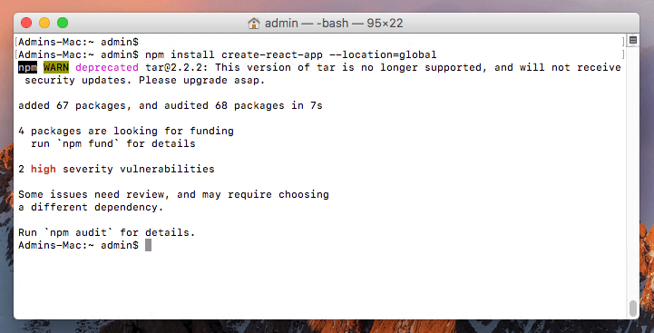 installing create-react-app node module