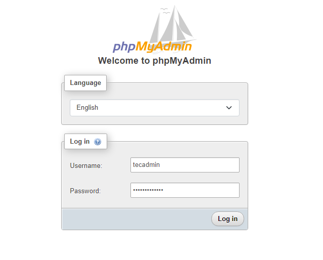 phpMyAdmin Login Screen