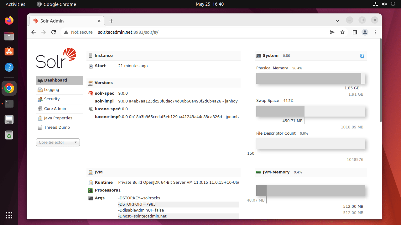  Apache Solr Dashboard