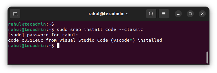 Installing Visual Studio Code using Snap