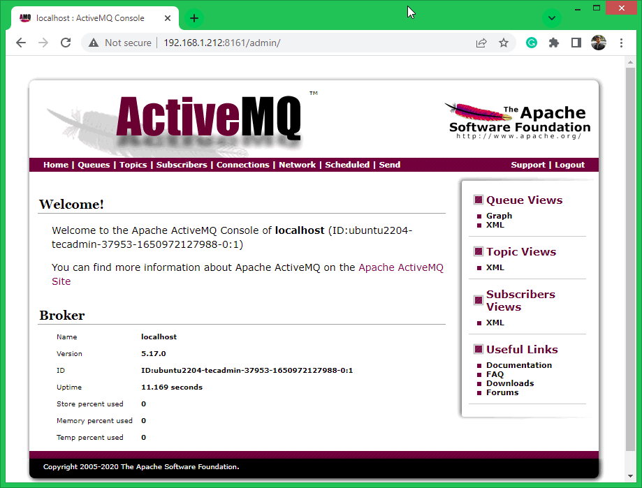 Apache ActiveMQ Broker Admin Interface