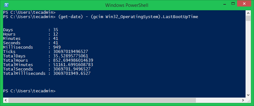 Check Windows Uptime in PowerShell