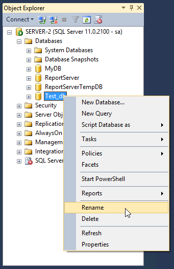 SQL Server Open Rename Option