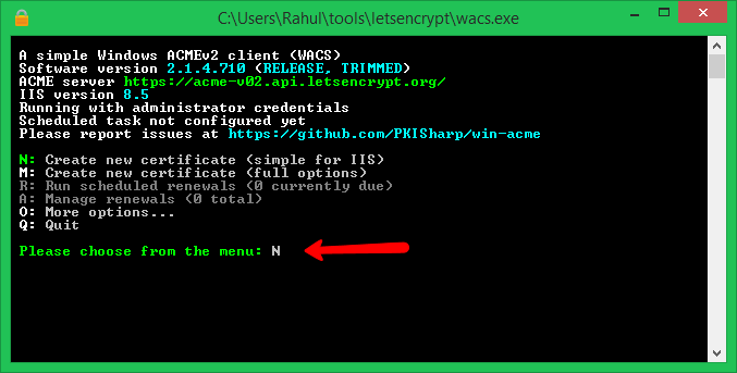 Select New Certificate Option