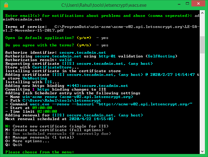 SSL Certificate Issued
