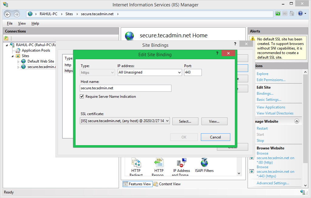 Verify Site Binding for SSL
